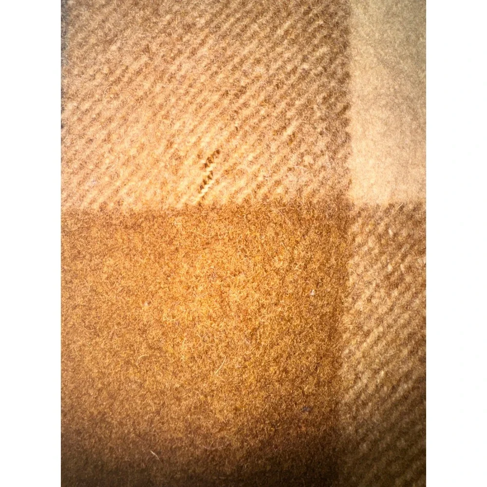 Vintage Pure Wool Plaid Throw Blanket Brown Tan Fringed Uruguay 54